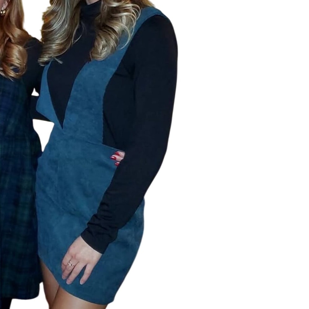Shein Dress Corduroy Green Mini Suspender Pinafore Overall Skirt